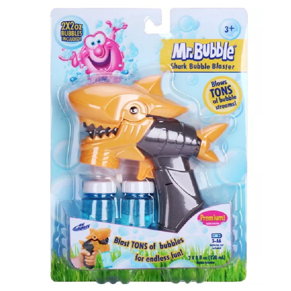 Mr. Bubble YELLOW Shark Bubble Blaster Bundle Lights Sounds Solution Easy to ref
